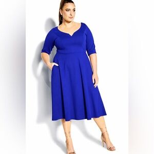 City Chic Royal Blue Midi Fit-and-Flare Dress
